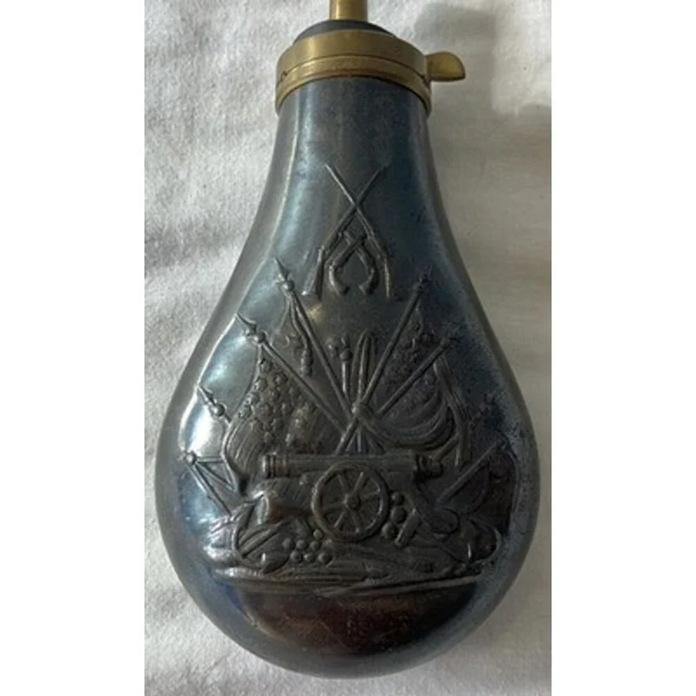 Antique Nineteenth Century Brass & Copper Black Powder Flask